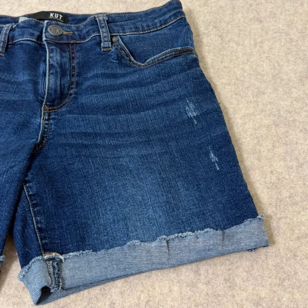 KUT From The Kloth Denim Shorts Size 10 Distressed Cuffed Stretch - Picture 5 of 15